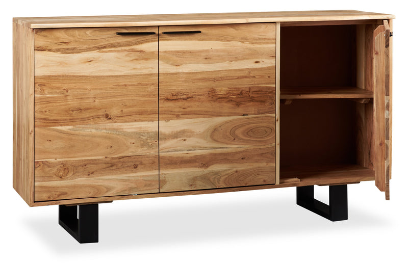 Desserte de salle à manger Oskar de 60 po (L) en acacia et métal avec rangement - naturelle et noire