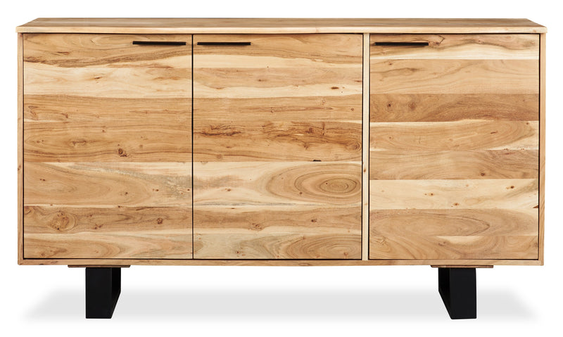 Desserte de salle à manger Oskar de 60 po (L) en acacia et métal avec rangement - naturelle et noire