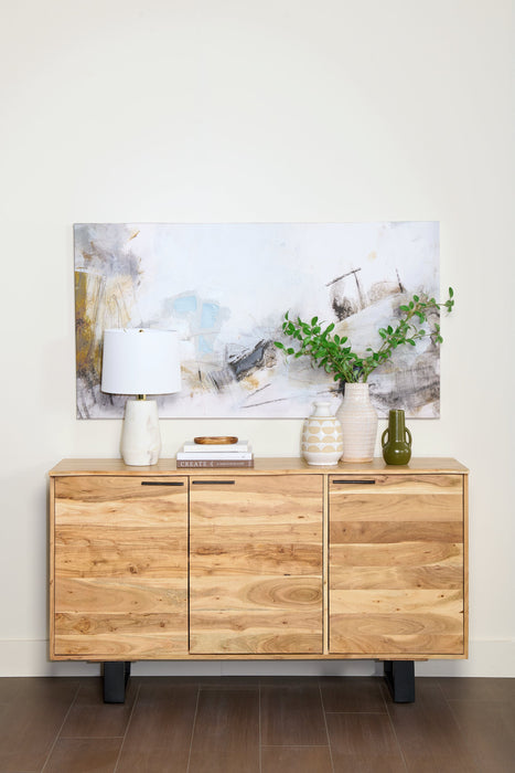 Desserte de salle à manger Oskar de 60 po (L) en acacia et métal avec rangement - naturelle et noire