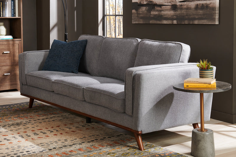 Sofa Kassia de Kort & Co. de 90,6 po en tissu d’apparence lin avec base et pattes en bois - gris