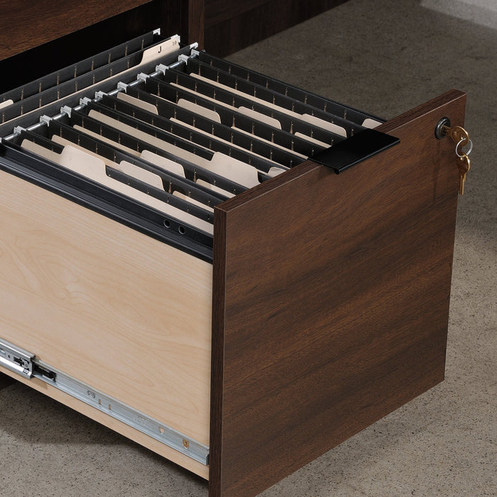 Bureau en forme de L Palo Alto de 59,13 po de qualité commerciale à 3 tiroirs avec armoire - acajou