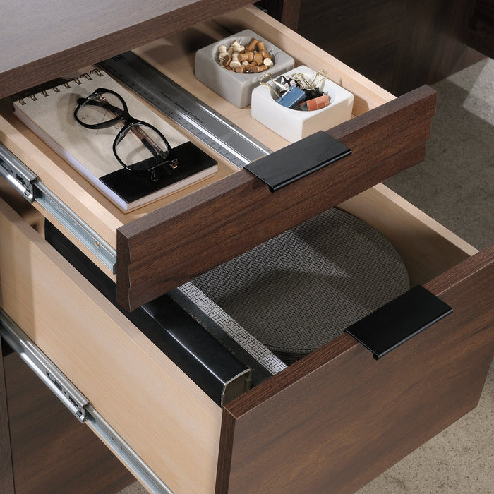 Bureau en forme de L Palo Alto de 59,13 po de qualité commerciale à 3 tiroirs avec armoire - acajou