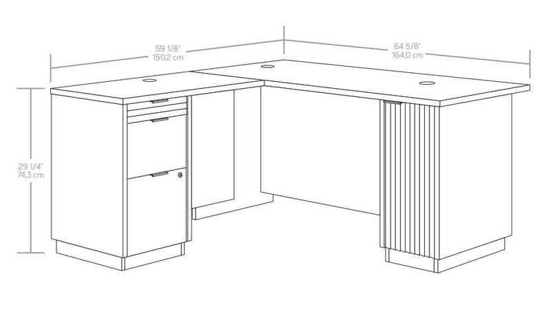 Bureau en forme de L Palo Alto de 59,13 po de qualité commerciale à 3 tiroirs avec armoire - acajou