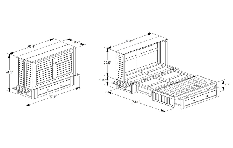 Armoire-lit Parker avec matelas en mousse à mémoire de forme, écume de mer - format grand lit