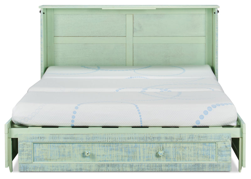 Armoire-lit Parker avec matelas en mousse à mémoire de forme, écume de mer - format grand lit