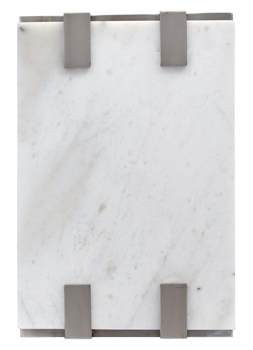 Table de fauteuil moderne Paradox de 16 po avec tablette - dessus en marbre blanc avec armature platine brossé