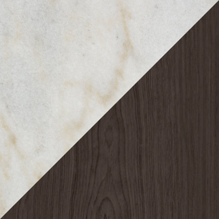 Table à café moderne Paradox de 48 po avec tablette - dessus en marbre blanc avec armature platine brossé