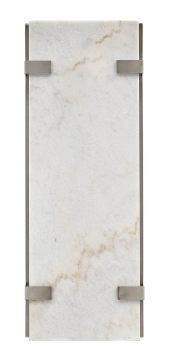 Table de salon moderne Paradox de 48 po avec tablette - dessus en marbre blanc avec armature platine brossé