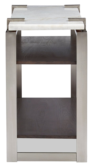 Table de salon moderne Paradox de 48 po avec tablette - dessus en marbre blanc avec armature platine brossé