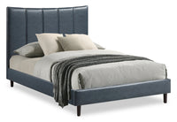  Lit plateforme rembourré Paseo en tissu de cuir végétalien bleu marine - format lit double