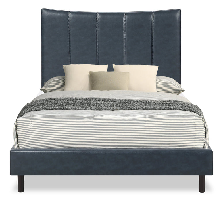 Lit plateforme rembourré Paseo en tissu de cuir végétalien bleu marine - format lit double 