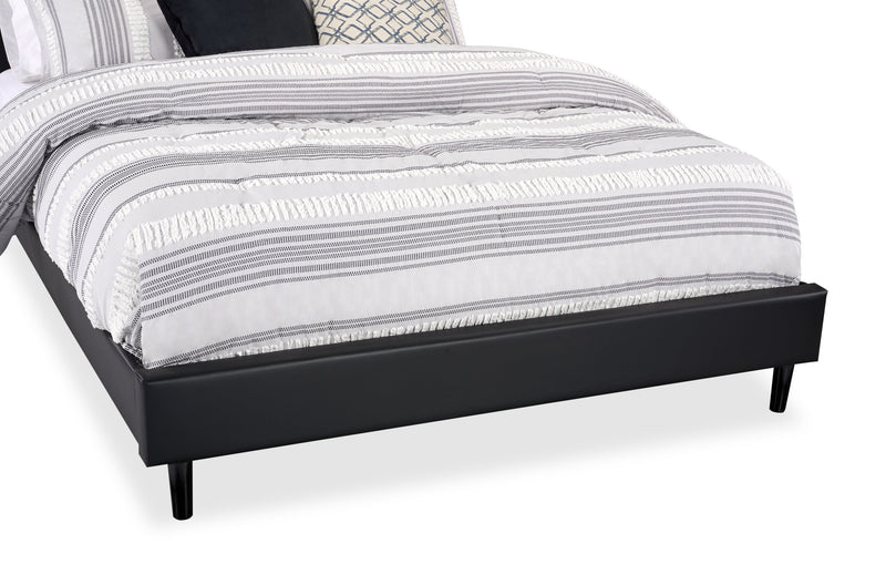 Lit plateforme rembourré Paseo en tissu de cuir végétalien noire - format grand lit