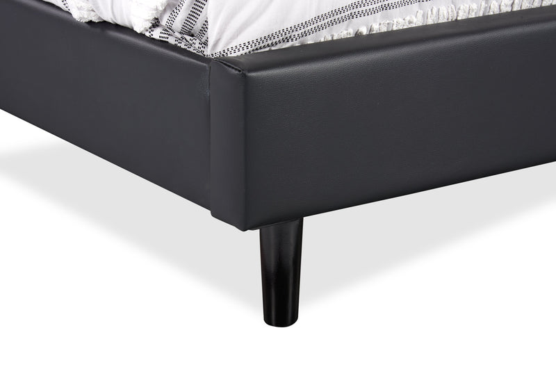 Lit plateforme rembourré Paseo en tissu de cuir végétalien noire - format grand lit