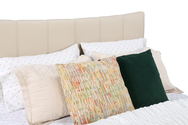 Lit plateforme rembourré Paseo en tissu de cuir végétalien taupe - format grand lit