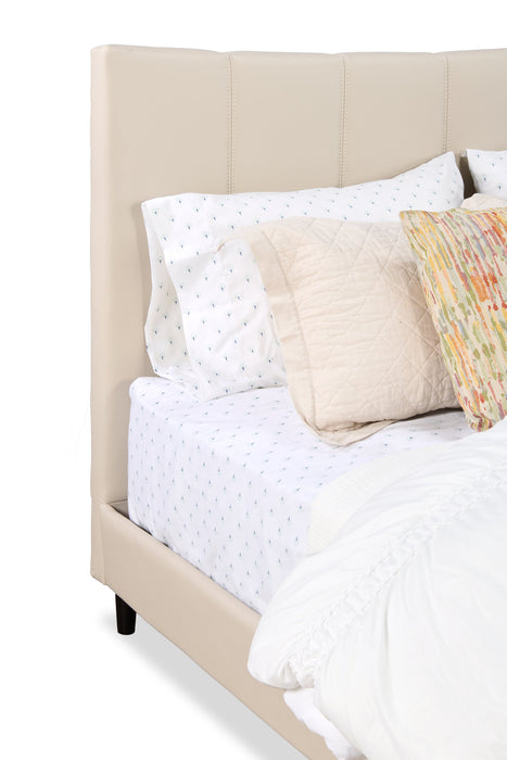 Lit plateforme rembourré Paseo en tissu de cuir végétalien taupe - format grand lit