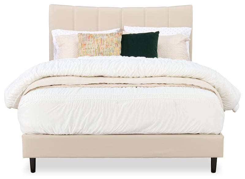 Lit plateforme rembourré Paseo en tissu de cuir végétalien taupe - format grand lit