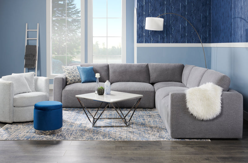 Pouf de rangement Phebe de 16,5 po avec base à bordures argentée - bleu marine