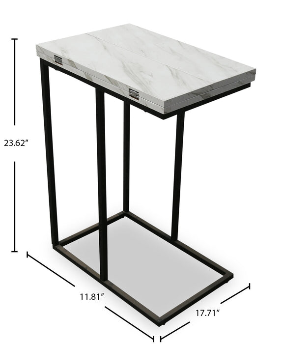 Table Pia de 18 po en forme de C avec dessus extensible - marbre blanc
