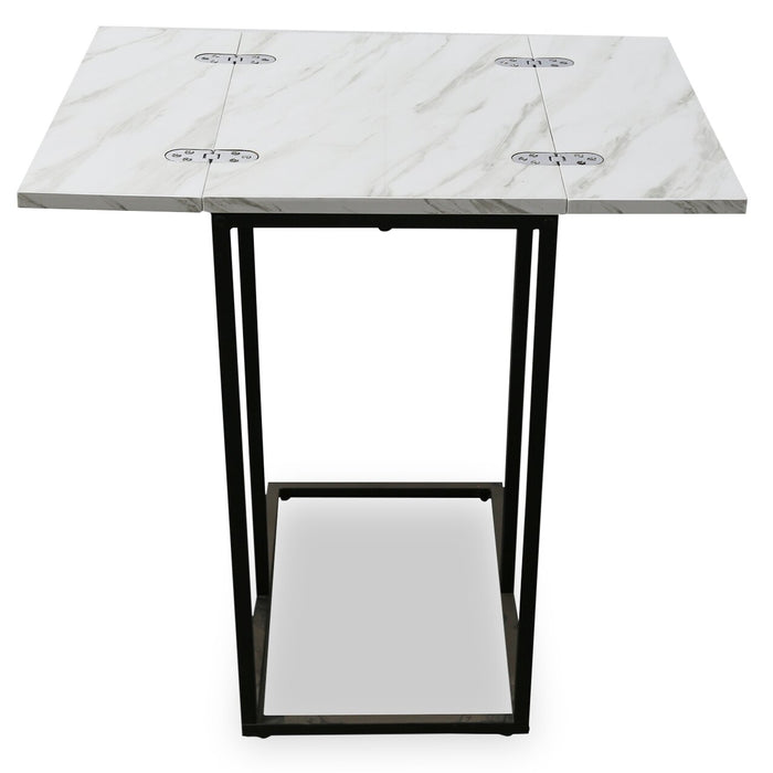 Table Pia de 18 po en forme de C avec dessus extensible - marbre blanc