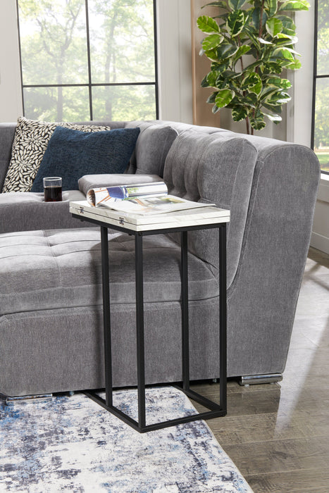 Table Pia de 18 po en forme de C avec dessus extensible - marbre blanc