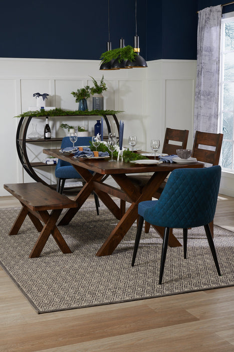 Chaise de salle à manger Eden en tissu d’apparence lin et en métal - bleue