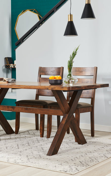 Ensemble de salle à manger Plum 5 pièces en bois avec table de 70,75 po (L), apparence de bordures Live Edge et 4 chaises - brun muscade