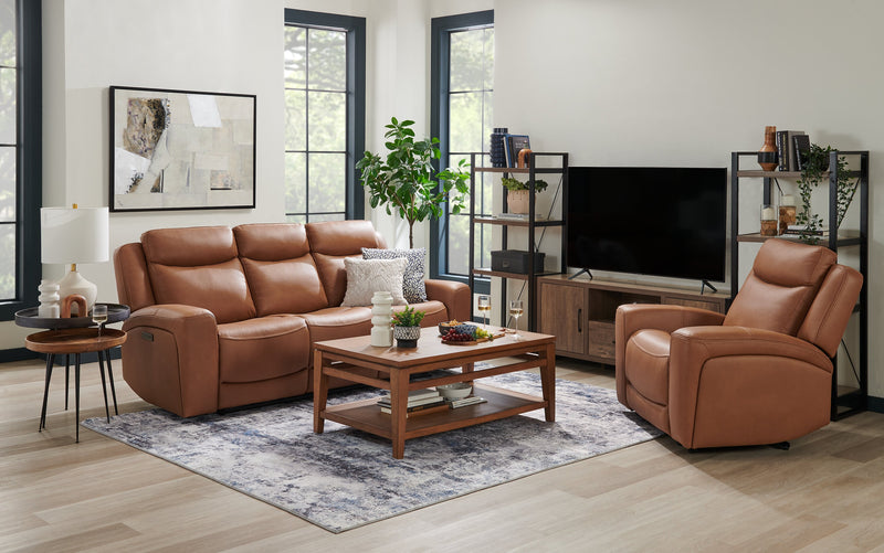 Sofa à inclinaison électrique Prescott de Scott Living de 88,5 po en cuir véritable avec appuie-têtes électriques - brun courge musquée
