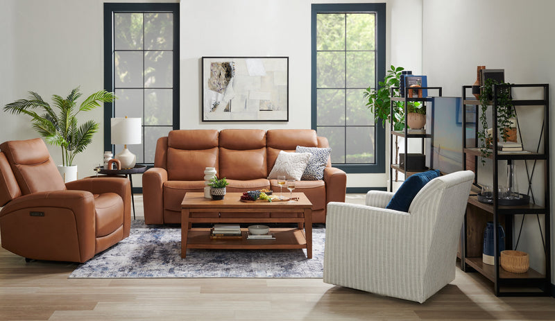 Sofa à inclinaison électrique Prescott de Scott Living de 88,5 po en cuir véritable avec appuie-têtes électriques - brun courge musquée