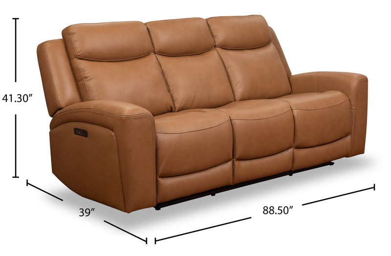 Sofa à inclinaison électrique Prescott de Scott Living de 88,5 po en cuir véritable avec appuie-têtes électriques - brun courge musquée
