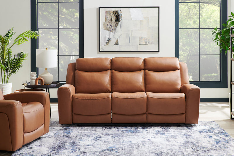 Sofa à inclinaison électrique Prescott de Scott Living de 88,5 po en cuir véritable avec appuie-têtes électriques - brun courge musquée