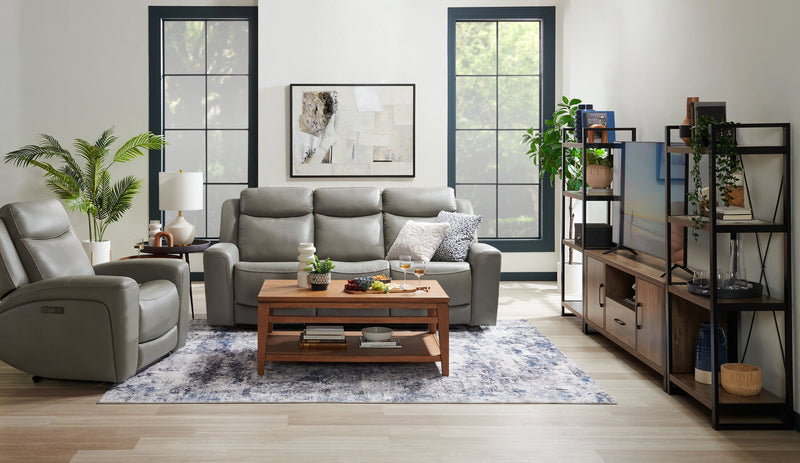 Fauteuil à inclinaison électrique Prescott de Scott Living de 42,5 po en cuir véritable avec appuie-tête électrique - gris