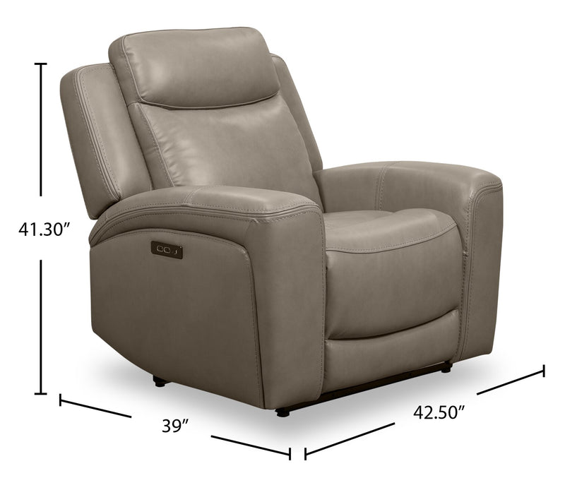 Fauteuil à inclinaison électrique Prescott de Scott Living de 42,5 po en cuir véritable avec appuie-tête électrique - gris