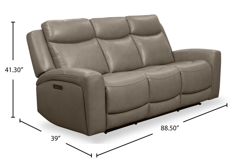 Sofa à inclinaison électrique Prescott de Scott Living de 88,5 po en cuir véritable avec appuie-têtes électriques - gris
