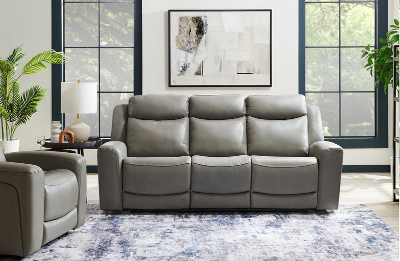 Sofa à inclinaison électrique Prescott de Scott Living de 88,5 po en cuir véritable avec appuie-têtes électriques - gris