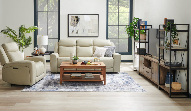 Sofa à inclinaison électrique Prescott de Scott Living de 88,5 po en cuir véritable avec appuie-têtes électriques - gris platine