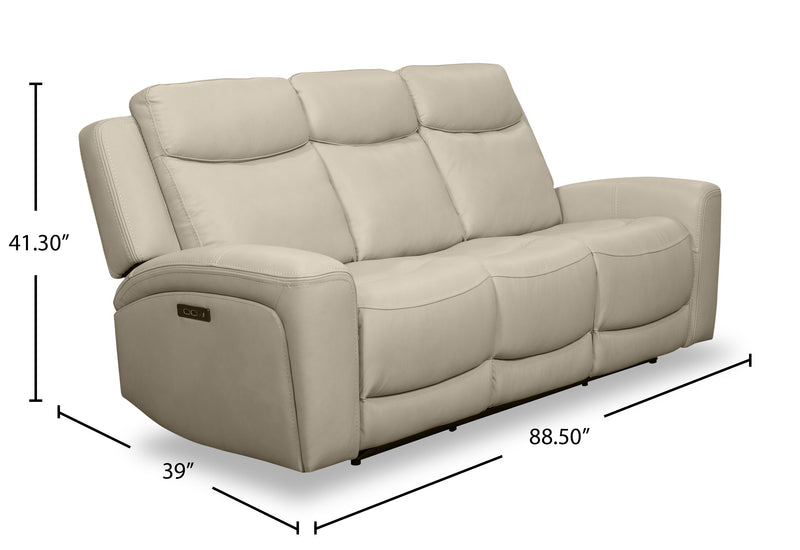 Sofa à inclinaison électrique Prescott de Scott Living de 88,5 po en cuir véritable avec appuie-têtes électriques - gris platine