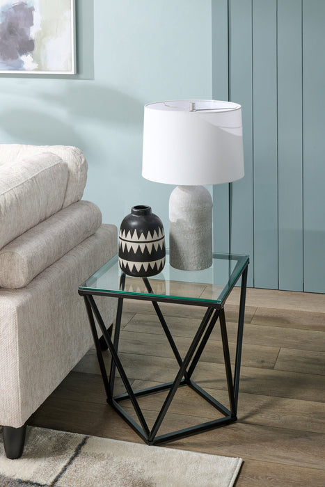 Table de bout moderne Prism de 19,5 po avec dessus en verre - verre avec base en métal 