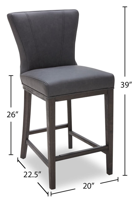 Tabouret 26 po Quinn de hauteur comptoir en tissu de cuir végétalien - gris