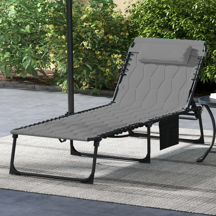 Outsunny Chaise Longue Pliante, Chaise Inclinable Et Rembourree, Gris