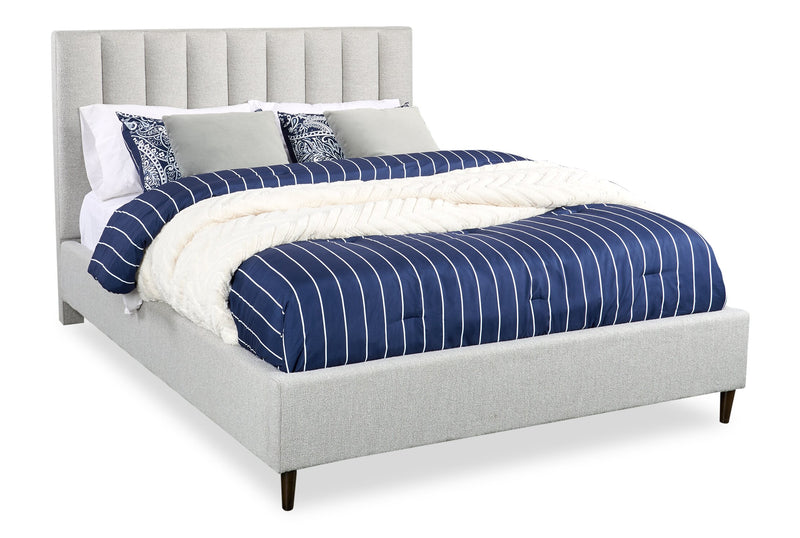 Lit plateforme rembourré Rain de Kort & Co. en tissu gris clair capitonné - format grand lit