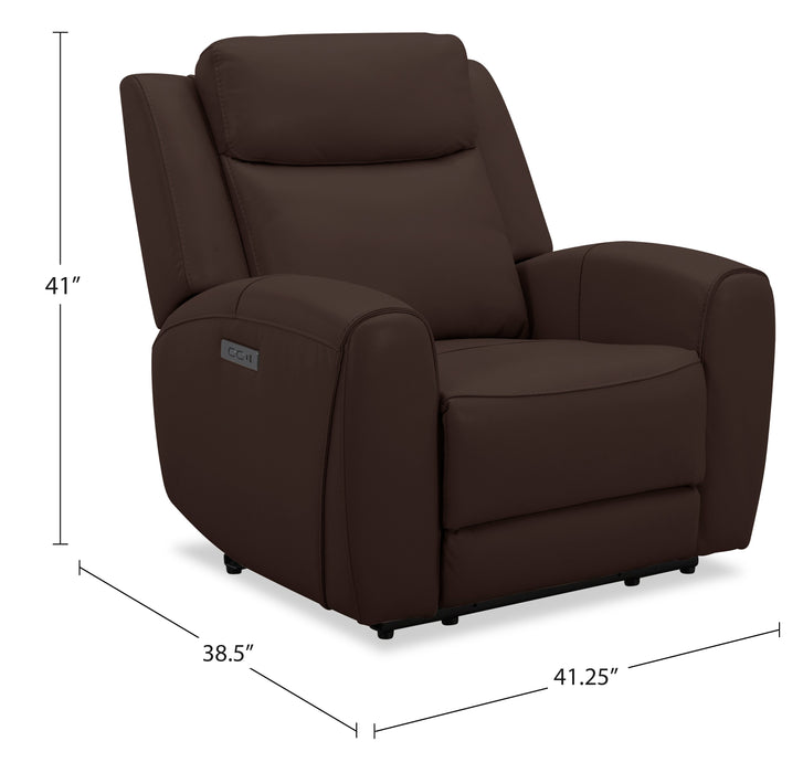 Fauteuil à inclinaison électrique Reign de 41,25 po en cuir véritable de qualité supérieure avec port USB - brun chocolat Silverado