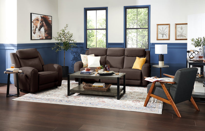 Sofa à inclinaison électrique Reign de 87 po en cuir véritable de qualité supérieure avec ports USB - brun chocolat Silverado