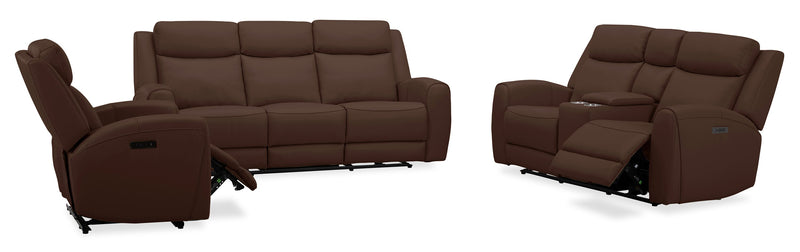 Sofa à inclinaison électrique Reign de 87 po en cuir véritable de qualité supérieure avec ports USB - brun chocolat Silverado