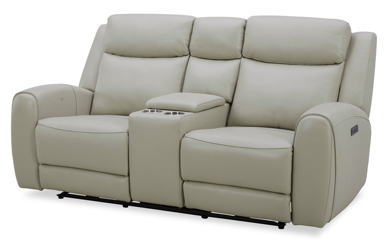 Causeuse à inclinaison électrique Reign de 78 po en cuir véritable de qualité supérieure avec console - taupe clair de lune Deltona