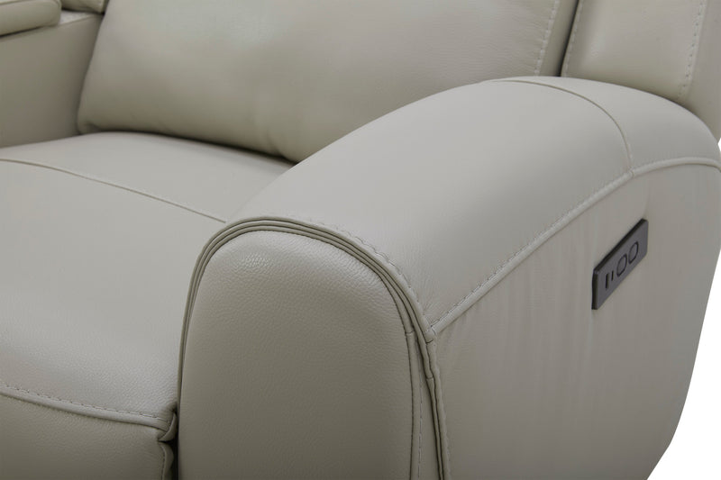 Causeuse à inclinaison électrique Reign de 78 po en cuir véritable de qualité supérieure avec console - taupe clair de lune Deltona