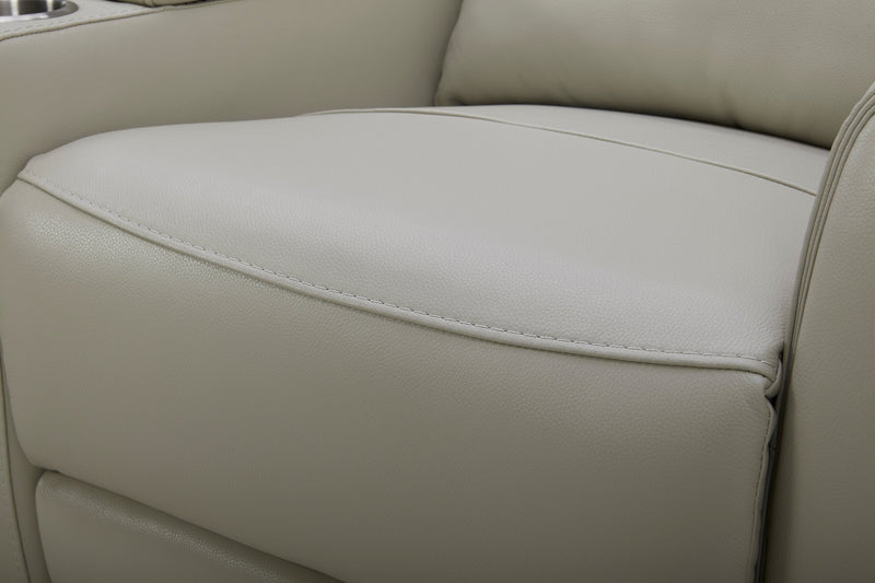 Causeuse à inclinaison électrique Reign de 78 po en cuir véritable de qualité supérieure avec console - taupe clair de lune Deltona