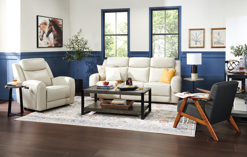 Sofa à inclinaison électrique Reign de 87 po en cuir véritable de qualité supérieure avec ports USB - taupe clair de lune Deltona