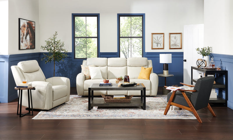 Sofa à inclinaison électrique Reign de 87 po en cuir véritable de qualité supérieure avec ports USB - taupe clair de lune Deltona