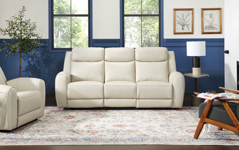 Sofa à inclinaison électrique Reign de 87 po en cuir véritable de qualité supérieure avec ports USB - taupe clair de lune Deltona