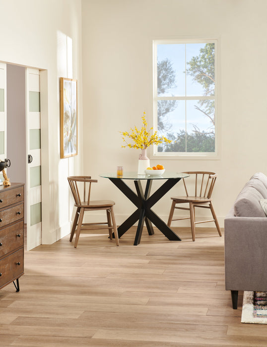 Chaise de salle à manger Remi avec dossier à barreaux en forme de fuseau courbé - brune